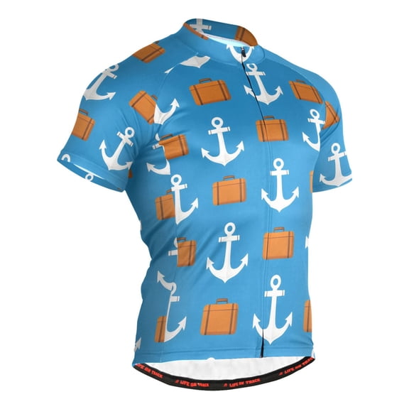 joogoo Blue Anchors Pattern Men's Cycling Jerseys Mountain Bike Short Sleeve Tops L