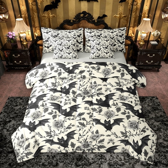 Castle Fairy Animal Bats Twin Bedding Sets,Chic Floral Rose Bedding Comforter Set