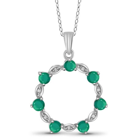 JewelersClub 1-1/3 Carat T.G.W. Emerald and White Diamond Accent Sterling Silver Circle Pendant