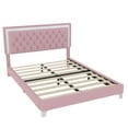 thumbnail image 5 of Noble House Queen Upholstered Bed Frame with LED Lights, Modern Velvet Platform Bed with Tufted Headboard, Pink, 5 of 13