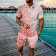 thumbnail image 2 of QQAMB Mens 2 Piece Outfit Short Sleeve Lapel Button Color Block Shirts + Shorts Summer Casual Set Pink 3XL, 2 of 5