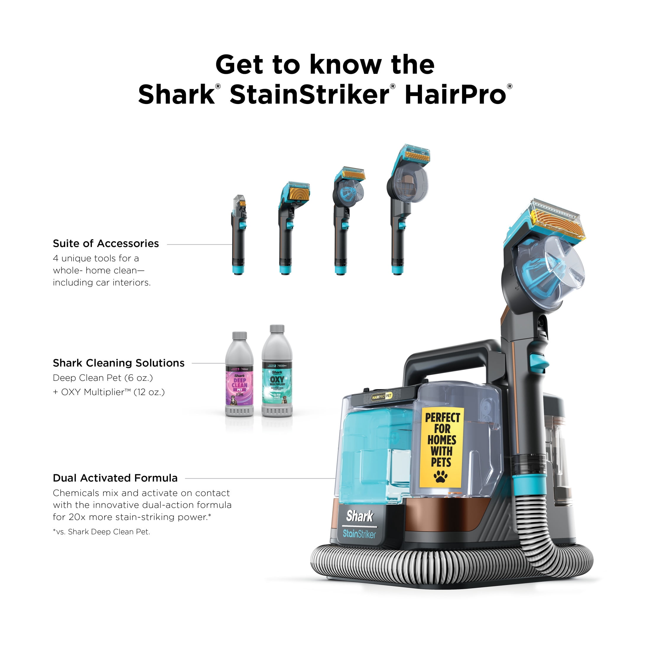 Shark StainStriker HairPro Portable Carpet, Upholstery & Rug Cleaner, Pet Friendly,Ultra-Powerful Stain & Odor Remover, 4 Tools, Cleaning Solutions, PX251 Bronze