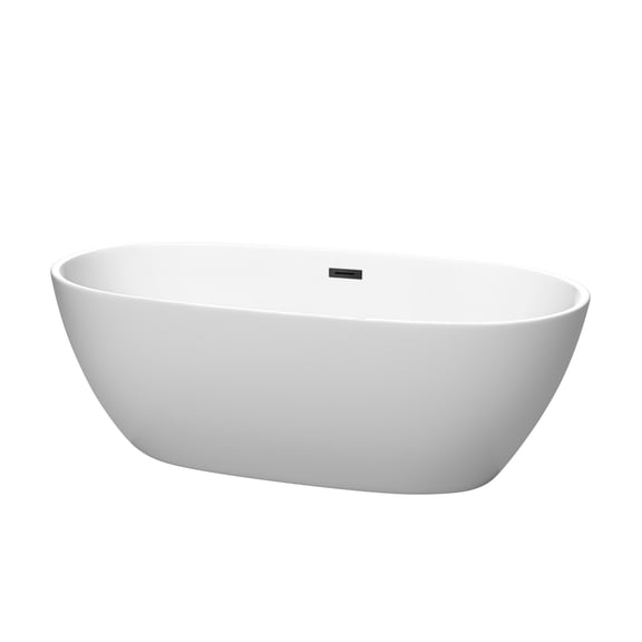 Juno 67 Inch Freestanding Bathtub in Matte White with Matte Black Drain and Overflow Trim