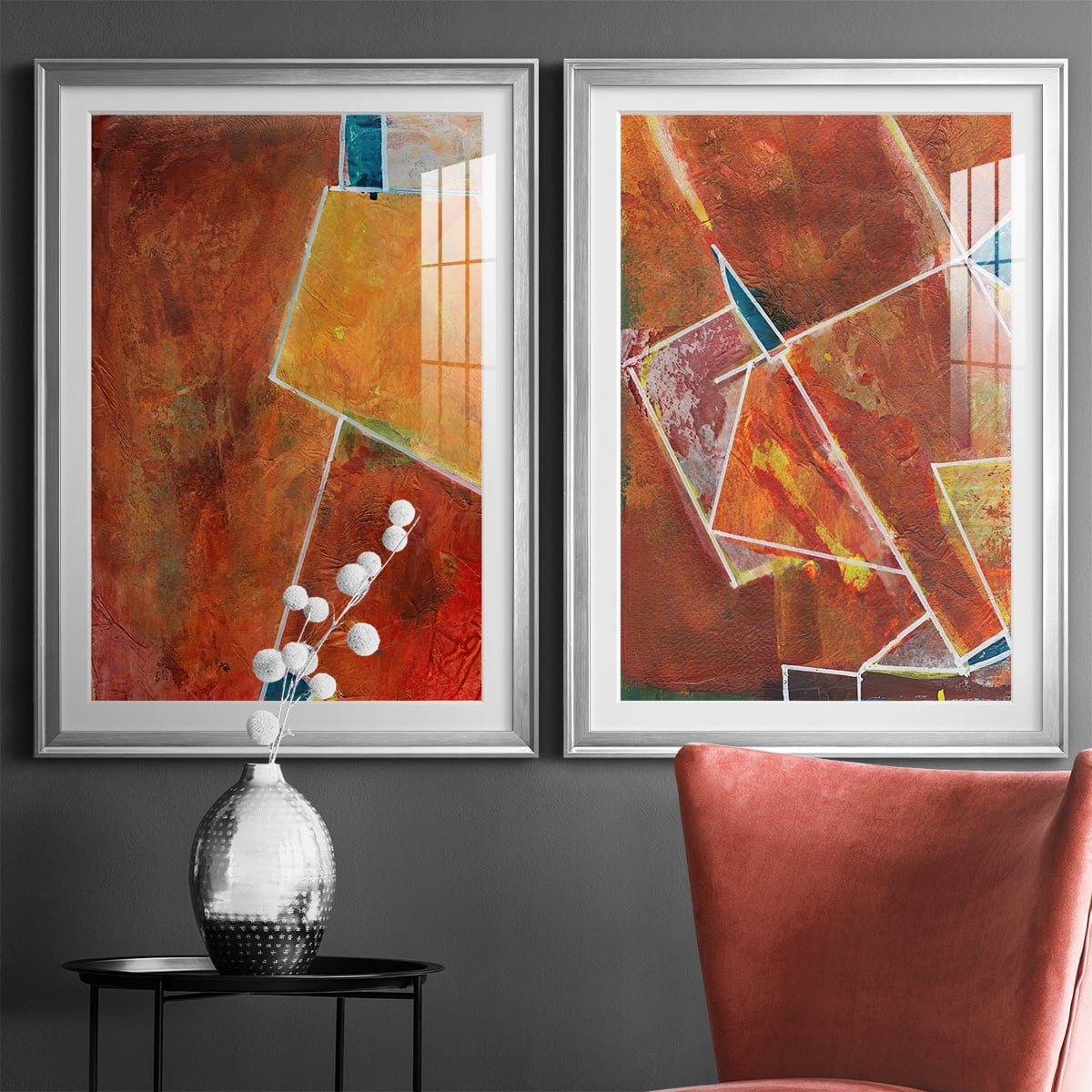 Wexford Home Primary Connection I Premium Framed Print, 30.5" x 42.5" - Ready to Hang, Silver (Set of 2)