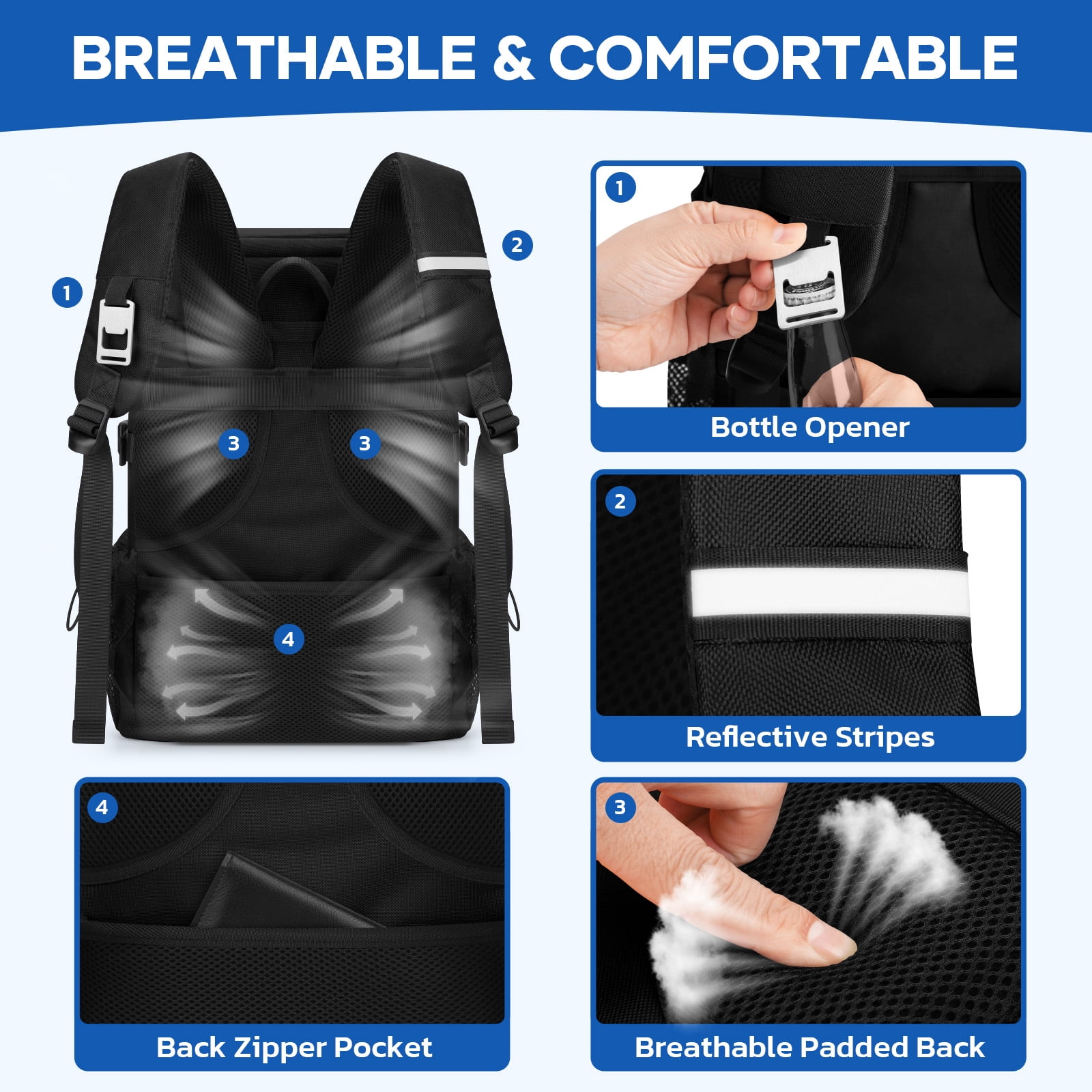 Realcool Backpack Cooler，33 Cans Insulated Leakproof Soft Cooler Bag Lightweight Camping Beach Lunch Backpack for Men Women Black