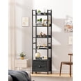 5-Tier Ladder Bookshelf with Removable Fabric Drawer, Black Industrial ...