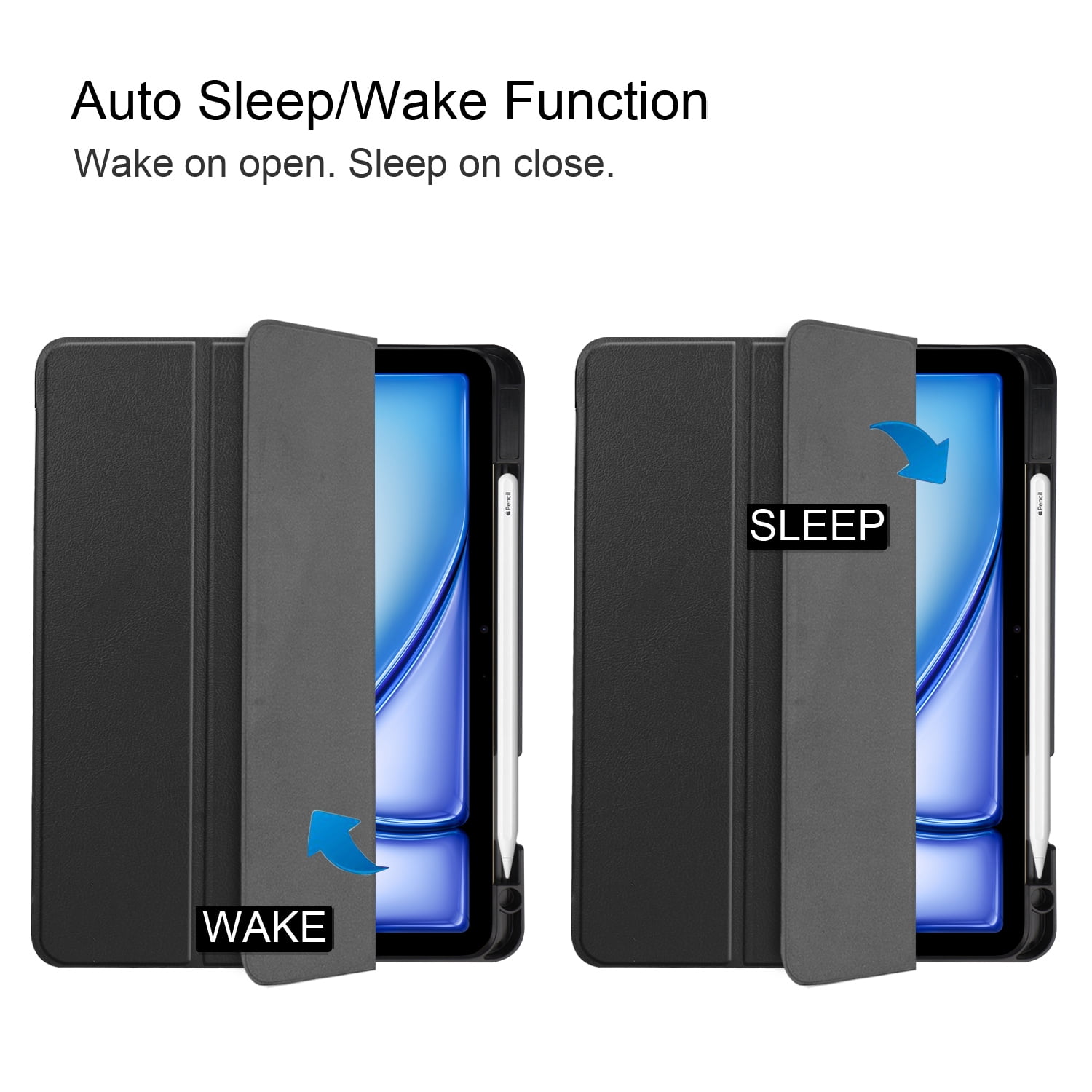 Allytechgroup iPad Air 11" M4 M3 M2 Case 2026 2025 2024, Slim Flip Smart Cover Auto Sleep Wake with Pencil Holder Multi Angle Veiwing Stand Shockproof Case for Apple iPad Air 11 inch, Black