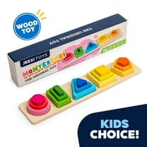 Jeexi Montessori Toys for 18  Months Old - Toddlers Wooden Sorting and Stacking Toys for Baby Boys and Girls - Shape Sorter and Color Stacker Preschool Kids Wood Gifts, Christmas Stocking Stuffers