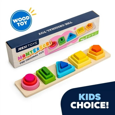 Jeexi Montessori Toys for 18  Months Old - Toddlers Wooden Sorting and Stacking Toys for Baby Boys and Girls - Shape Sorter and Color Stacker Preschool Kids Wood Gifts, Christmas Stocking Stuffers