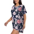 thumbnail image 2 of Susaid Rose Flowers Print Women's Pajama Set, Button-Up Sleepwear with Elastic Waist Shorts, Perfect for Lounging, Yoga, Beach, and Casual Wear-3X-Large, 2 of 7