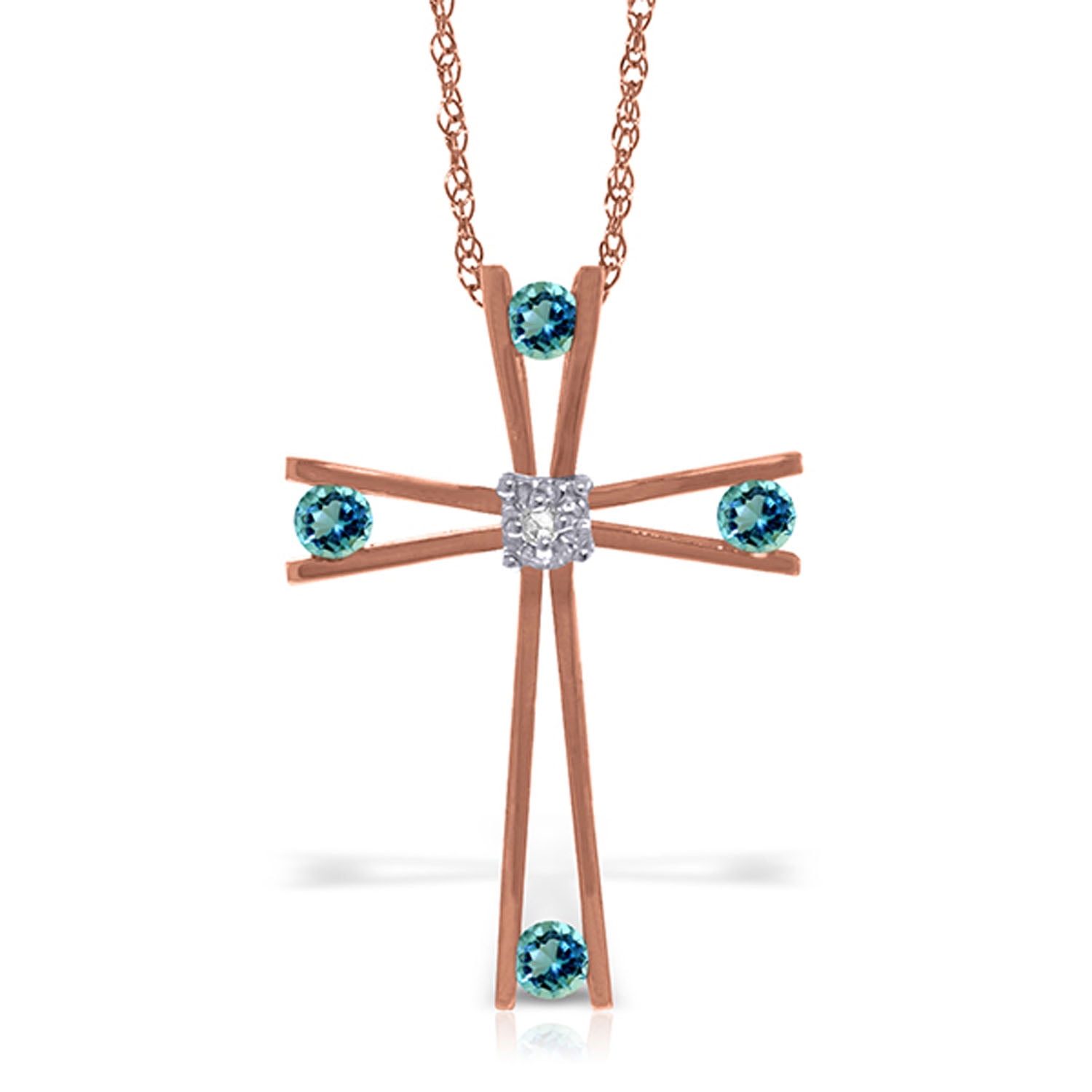 Galaxy Gold 14K Solid Gold Natural Diamond & Blue Topaz Cross Pendant Necklace for Women - Rose Gold Fine Jewelry