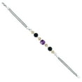 thumbnail image 3 of Gem Stone King 925 Sterling Silver and 10k Yellow Gold Purple Amethyst Black Onyx and White Lab Grown Diamond Bracelet for Women (2.88 Cttw, Round 7MM and 6MM, 6.5/7/7.5 inch, Made in Italy), 3 of 4