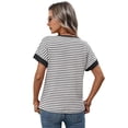 thumbnail image 5 of Women'S Short Sleeve Knit Tops Trendy Crewneck Striped T Shirts Casual Summer Blouses Outfits White S, 5 of 9