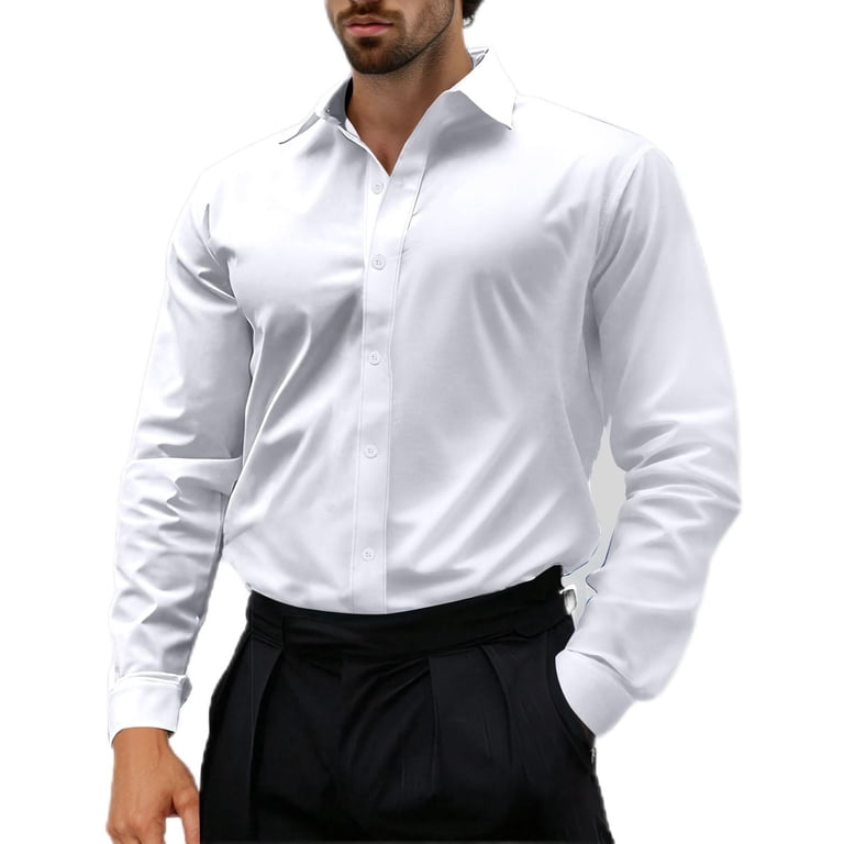 Fengqque Men's Fit Dress Shirts Athletic Slim Fit Long Sleeve Stretch  Casual Button Down Shirt White S(S) - Walmart.com