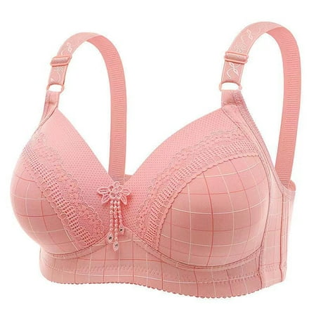 

RYRJJ Clearance Wireless Support Bras for Women Plaid Print Deep Cup Lift Plus Size Bras Wirefree Push Up Shaping Comfort Everyday Bralette Bras(Pink 40)