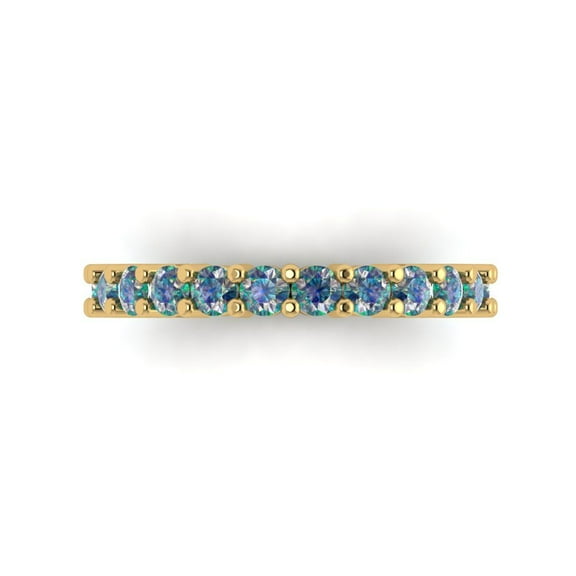 1.26 ctw Wedding Band for Women - 18K Yellow Gold Blue Moissanite Stackable Eternity Ring