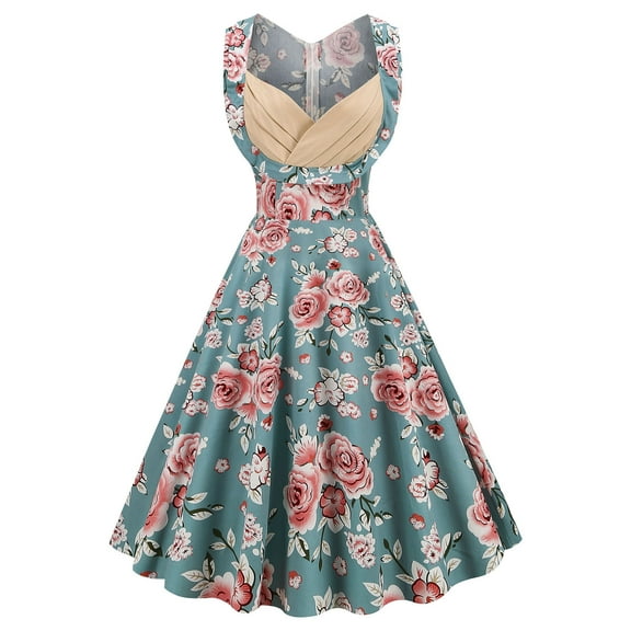 IROINNID A-Line Dress For Women Sleeveless Round Neckline Summer Retro Casual Pullover Long Dress Strapless Graphic Prints Dress