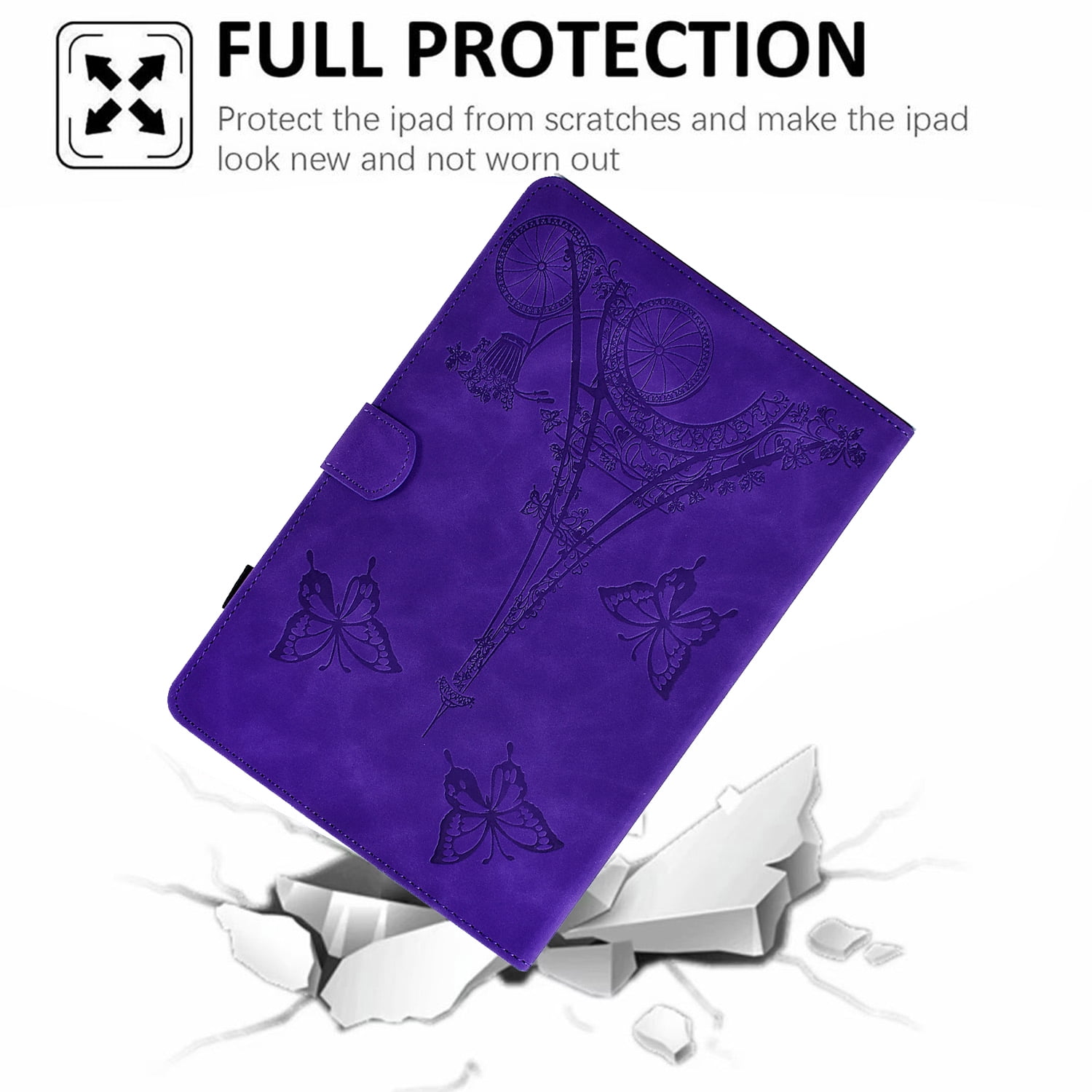 Allytechgroup iPad Pro 11 2024 M4 Case Cover, Eiffel Tower Butterfly Embossed Stylish Bumper Auto Sleep Wake Protective Kickstand Slim Fit Pencil Holder Case for Apple iPad 11 Inch Pro 2024, Purple