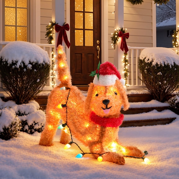 DEORAB 21IN Tall Outdoor Dog Light-up Christmas Decorations Indoor Lighted Holiday Outside Yard Lawn Garden Xmas Dachshund Deocr ,50 Lights