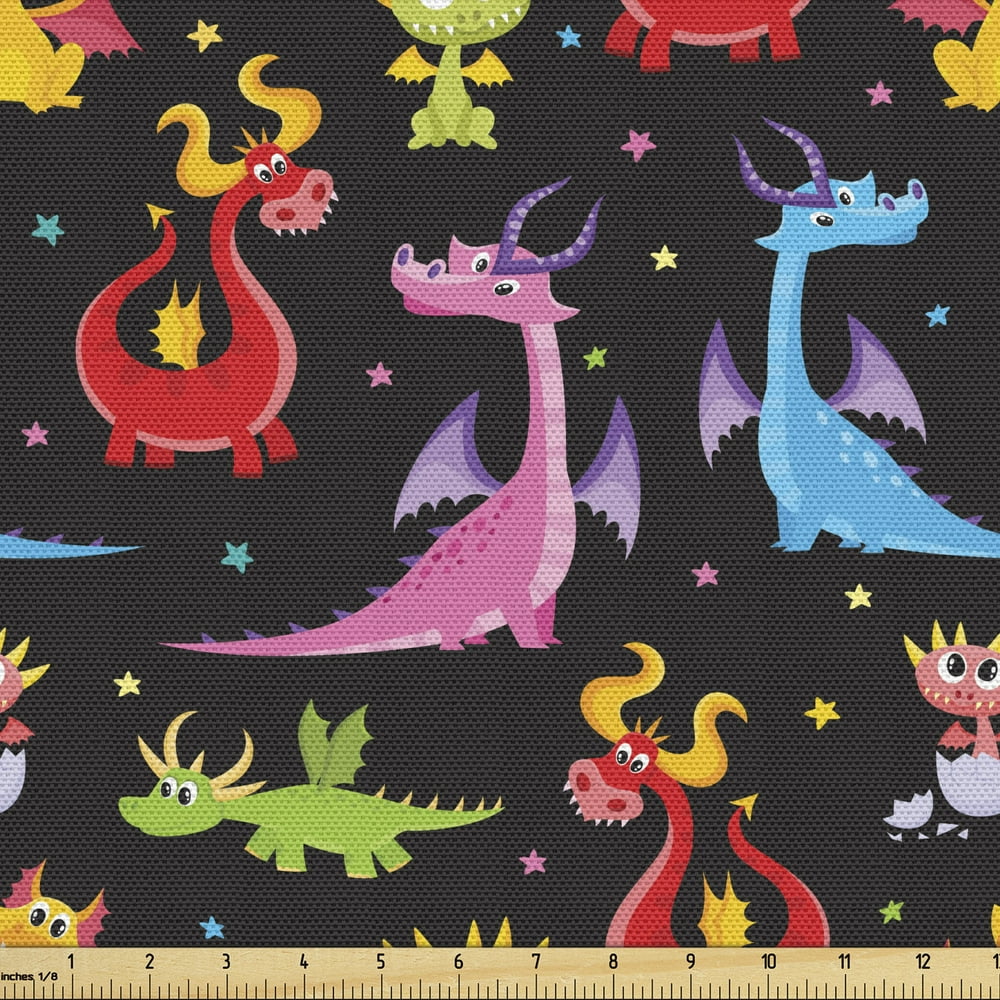 Dragon Fabric by the Yard Upholstery Different Kinds of Colorful Comic