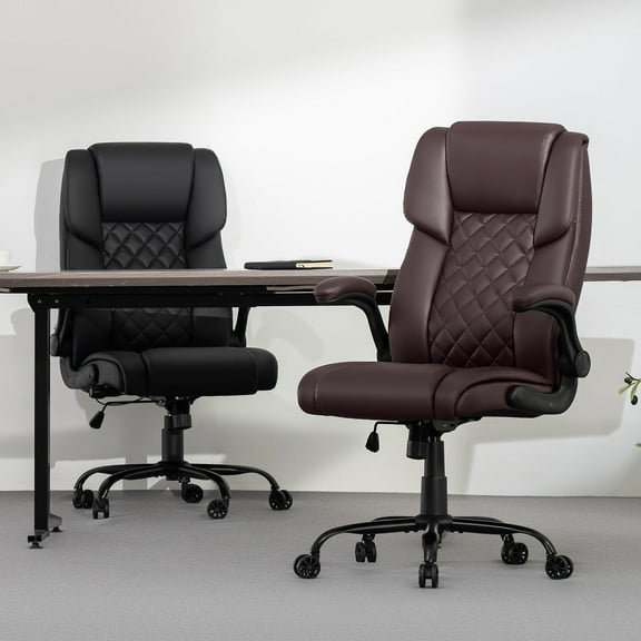 Hoffree Big and Tall Office Chair, 500lbs Executive Desk Chair with Adjustable Lumbar Support Ergonomic Computer Leather Chair with Padded Flip-up Arms for Home Office