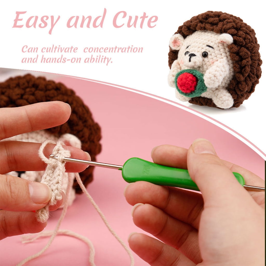 2 Sets Beginners Crochet Kits, Crochet Hedgehog with Yarn, Crochet Hooks, Instructions DIY Crochet Craft Starter Kits
