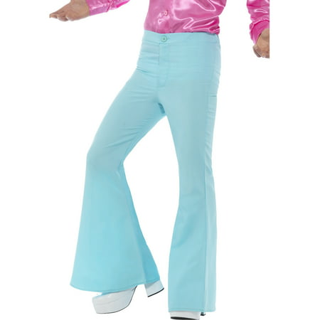 Mens 70s Groovy Disco Fever Flared Blue Pants