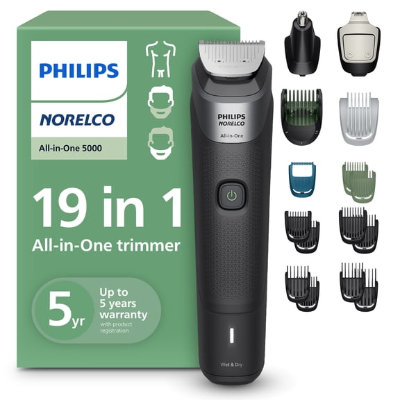Philips Norelco All-In-One 19-Piece Trimmer 5000 Series - Electric Shaver and Clipper, MG5965/49