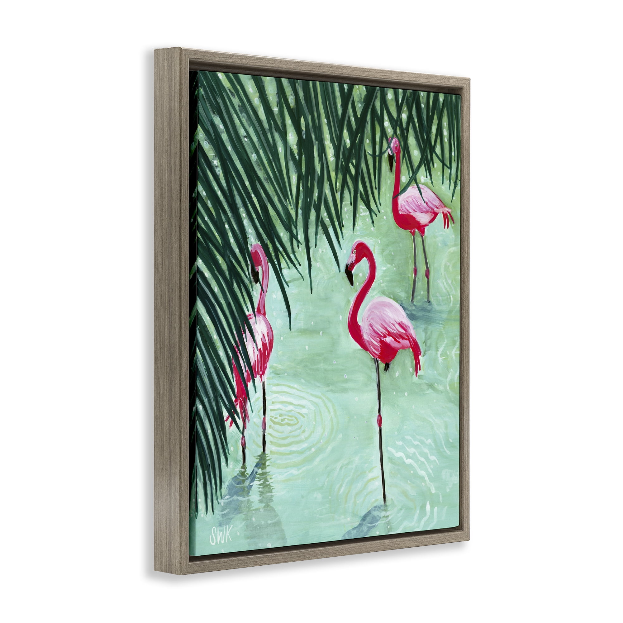 Stupell Industries Shallow Flamingo Pond Brown Framed Floater Canvas Wall Art, design by Sarah Waldron Kimball