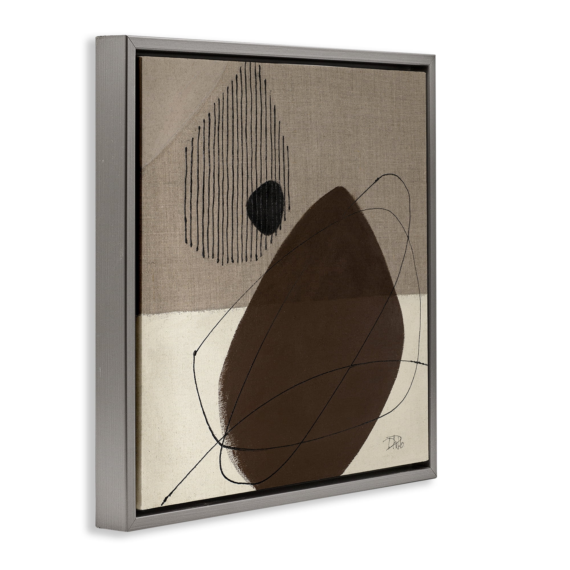 Stupell Industries Hidden Lines Abstraction Abstract Painting Gray Floater Framed Canvas Art Print Wall Art, 18 x 18