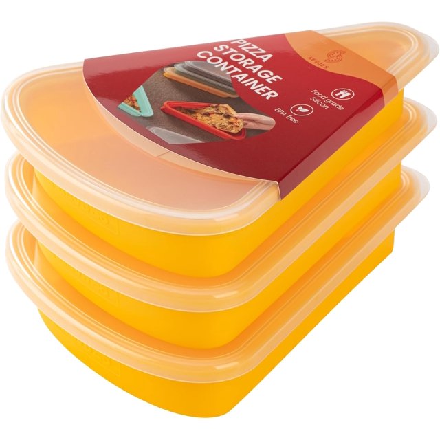 KEVJES 3 Ensembles Contenant de Rangement en Silicone Réutilisable pour Tranches de Pizza Restantes avec Couvercles Hermétiques - Sans BPA, Convient à une Tranche jusqu'à 16 Pouces, Économise l'Espace, Organisateur de Réfrigérateur (3 Jaunes)