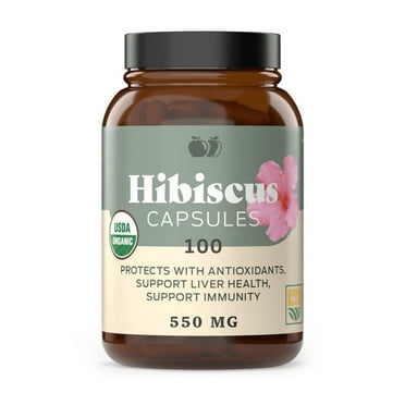 Organic Hibiscus Capsules - 100 Count, 550mg, Antioxidant & Herbal Hibiscus Flower Capsules