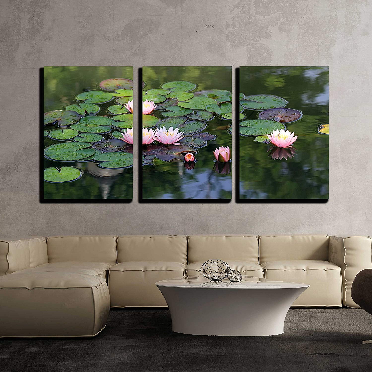 Wall26 3 Piece Canvas Wall Art Beautiful Lotus Flower in the Pond
