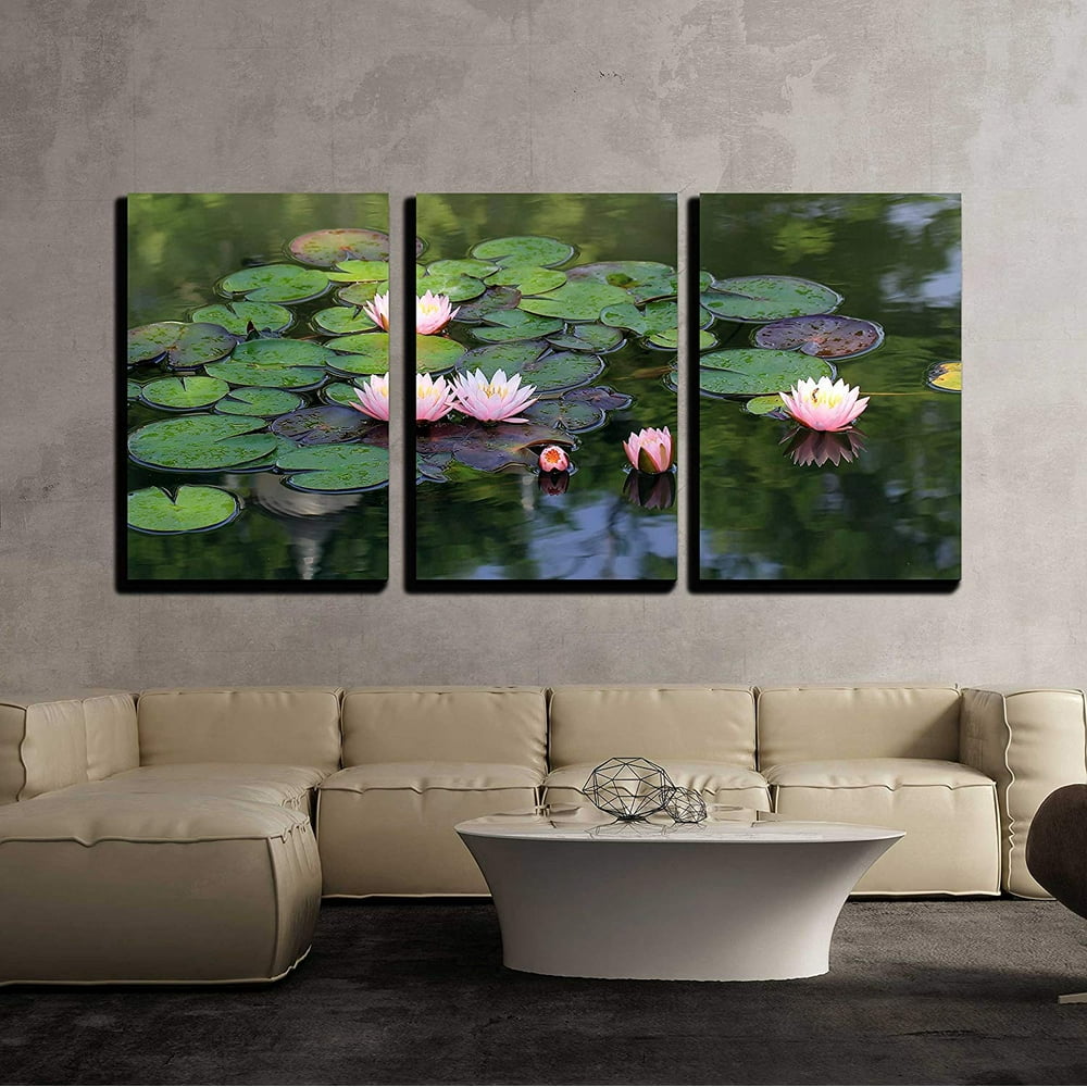 Wall26 3 Piece Canvas Wall Art Beautiful Lotus Flower in the Pond