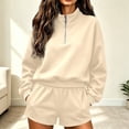 thumbnail image 2 of Norvella Womens Half Zip 2 Piece Shorts Set Long Sleeve Pullover Top Elastic Waist Bottoms With Pockets Matching Casual Sweatsuit, 2 of 8