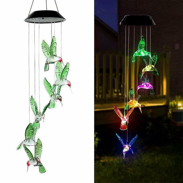 Carillón De Viento De Colibrí Solar Led, Color Cambiante A Prueba De Agua Seis Campanas De Viento De Colibrí Para Decoración De Jardín Nocturno De Fiesta En El Hogar -colibrí"