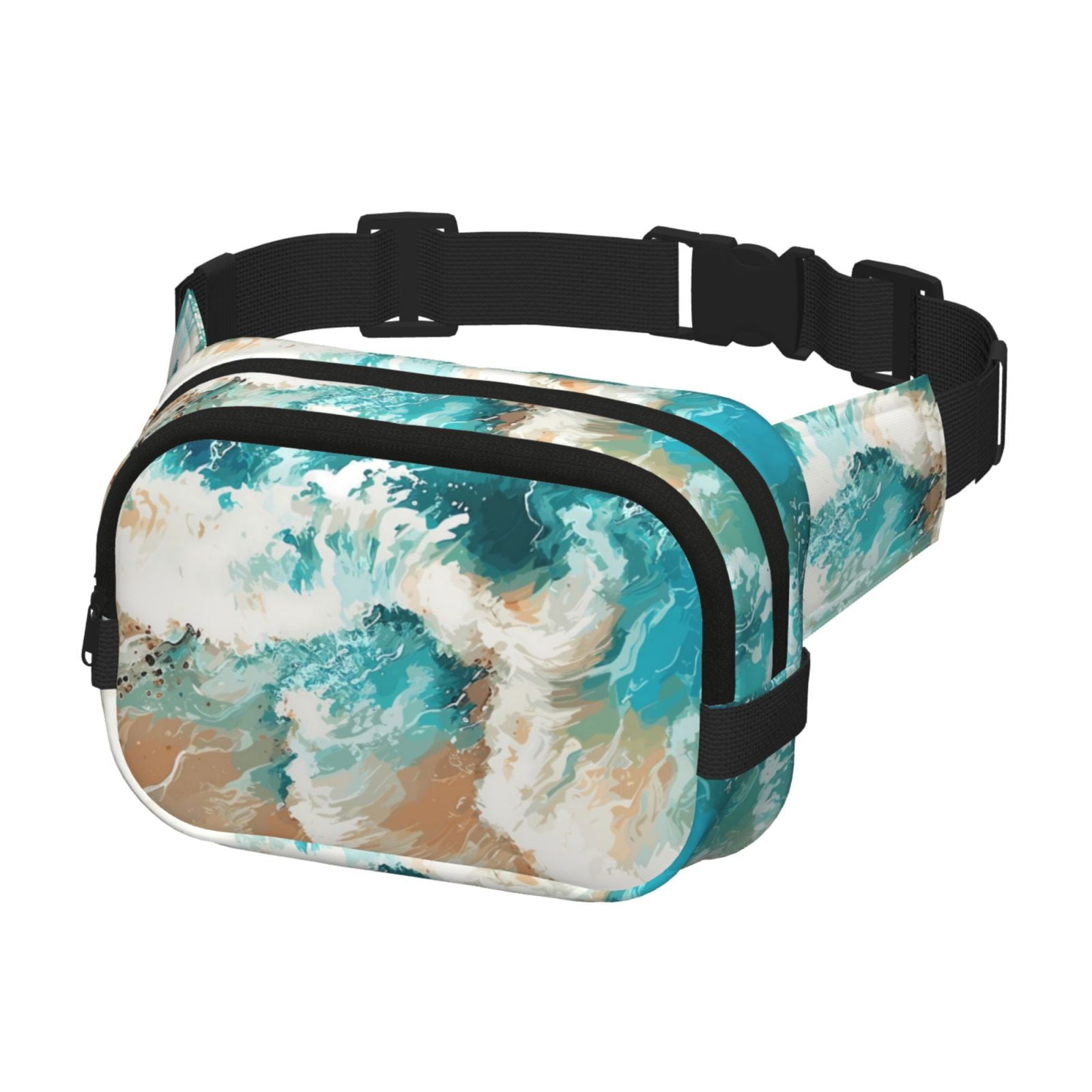 Picia Ocean Wave Crash Print Square Double-Layer Waist Bag Mini Adjustable Waist Belt Bag Exercise Running Travel Hiking
