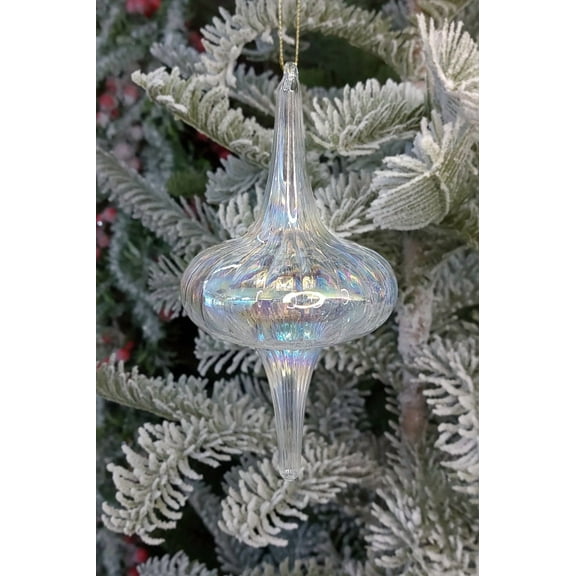 White Twisted Spire Christmas Glass Ornament Wizardi F07M10-10