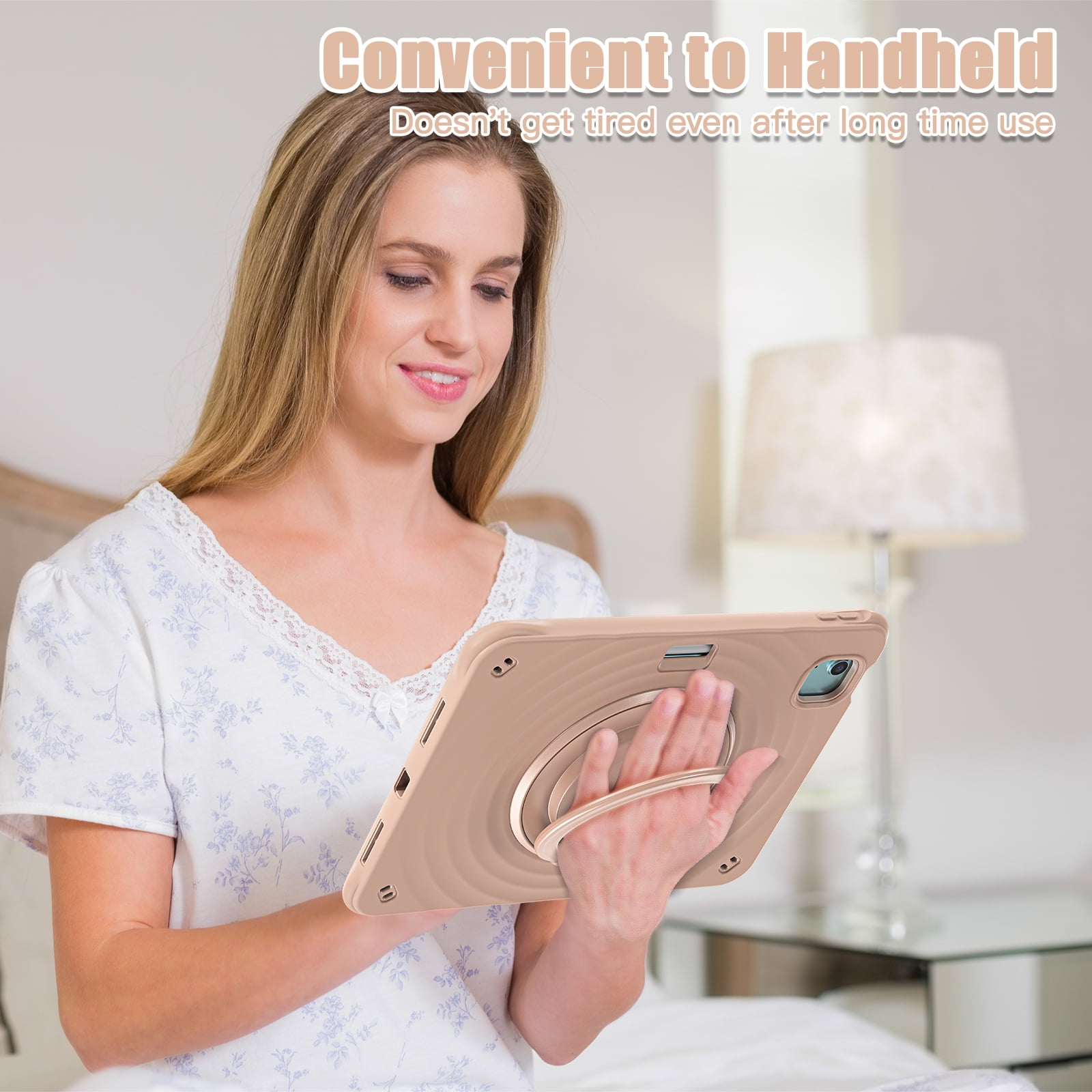 Case for Apple iPad Air 11 (2024) with Stand for Women Men, 360° Rotatable Kickstand Shoulder Strap Pencil Holder Shockproof Protective Back Cover for iPad Air 11 inch Case M2 2024, Latte