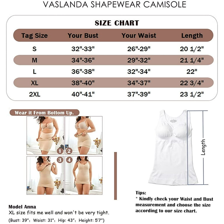 VASLANDA Women's Cami Shaper with Built in Bra Tummy Control Smoothing  Camisole Tank Top Underskirts Shapewear Body Shaper 