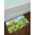 thumbnail image 2 of Hot Air Balloon Bath Mat, Cartoon Style Mountains Fir Trees Cloudy Sky Farmhouse Illustration Print, Plush Bathroom Decor Mat with Non Slip Backing, 29.5" X 17.5", Multicolor, by Ambesonne, 2 of 2