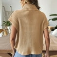 thumbnail image 5 of Sweater Vest for Women Trendy Flowers Ribbed Turtleneck Loose Knit Pullover Outerwear with Side Buttons (One Size, Khaki), 5 of 6