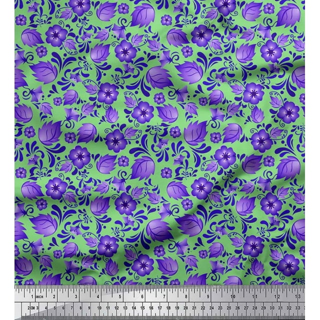 Soimoi Poly Georgette Fabric Dot,Leaves & Floral Artistic Print Sewing Fabric Yard 52 Inch Wide