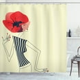 thumbnail image 1 of Vintage Woman Shower Curtain, Retro Girl with Poppy Flower Style Hat and Nailpolish Doodle, Fabric Bathroom Set with Hooks, 69W X 84L Inches Extra Long, Ivory Vermilion Dark Blue, by Ambesonne, 1 of 3