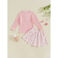 thumbnail image 4 of Suealasg Little Girl Fall Skirt Outfits Set Long Sleeve Lapel Neck Ribbed T-Shirt +Daisy Print Pleated Skirt 1T 2T 3T 4T 5T Toddler Girl 2Pcs Cute Clothes, 4 of 7