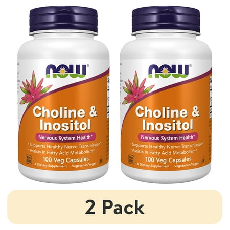(2 pack) NOW Supplements, Choline & Inositol 500 mg, Healthy Nerve Transmission*, Nervous System Health*, 100 Capsules
