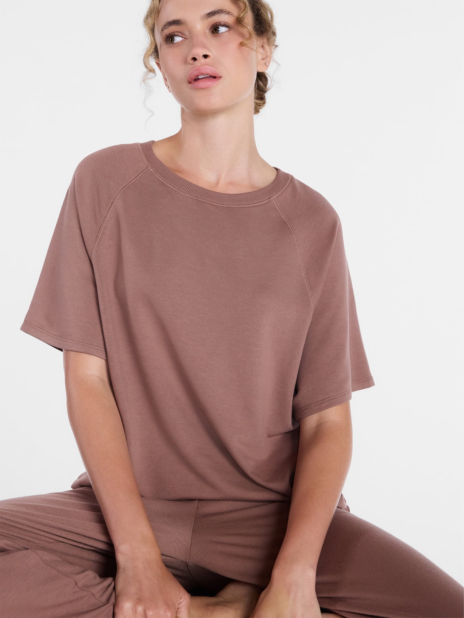 Joyspun Women's French Terry Knit Sleep Top with Short Sleeves, Sizes XS-3X