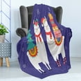 thumbnail image 4 of Christmas Soft Flannel Fleece Throw Blanket, Cartoon Llamas in Noel Concept with Gifts Ornaments and Tree, Cozy Plush for Indoor and Outdoor Use, 50" x 70", Dark Lavender Multicolor, by Ambesonne, 4 of 5