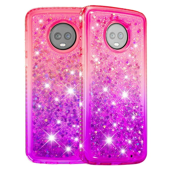 SOATUTO For Motorola G6 Plus Case Moto G6 Forge Glitter Case Sparkle Glitter Flowing Liquid Quicksand with Shiny Bling Diamond Women Girls Cute Case For Motorola G6 Play / G6 Plus - Pink Purple