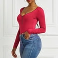 thumbnail image 5 of jsaierl Long Sleeve Bodysuit for Women Fashion Casual Solid Color Quarter Zip Scoop Neck Pullover Jumpsuit Bodysuit, 5 of 9